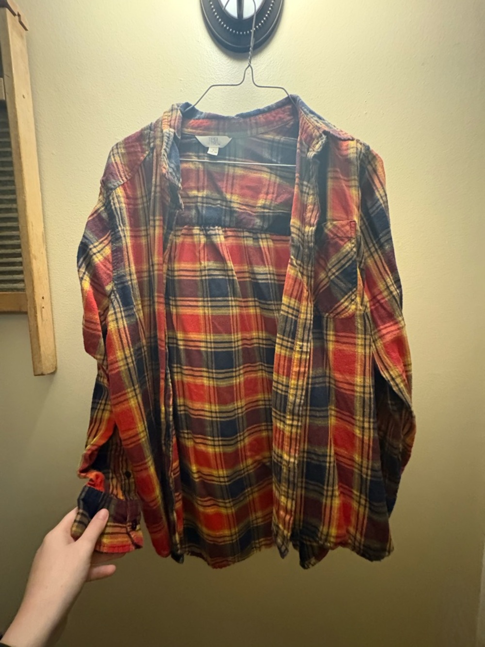 Woman’s plaid Button-Up Shirt in Red, Yellow & Blue